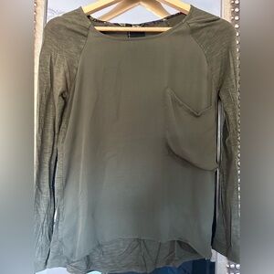 Dolan Anthropologie Olive Mixed Media Long Sleeve Top Petite XXS